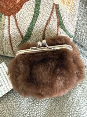 Poppie Jones Brown Faux Fur Mini Coin Purse with Gold Frame